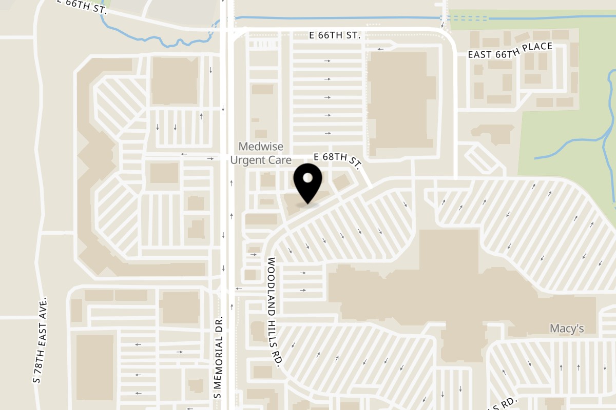 Map showing the location of F's Hawaiian Food on 6837 S Memorial Dr SUITE D in Tulsa